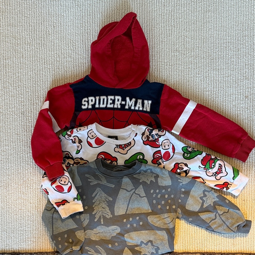 Bundle of toddler sweatshirts 4/5T - Spider man, Mario, Zara